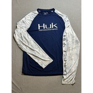 Huk Shirt‎ Mens Small Blue Colorblock Fishing Long Sleeve Performance Fabric
